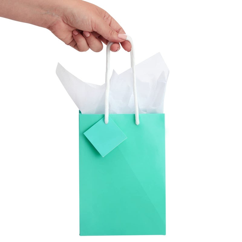 BLUE PANDA Gift Bags - 20 Pack Small Teal, 7.9 x 5.5 x 2.5 In - Teal Party Favor Bags for Baby Shower, Wedding & Birthday with Tags & Tissue Paper - Image 5